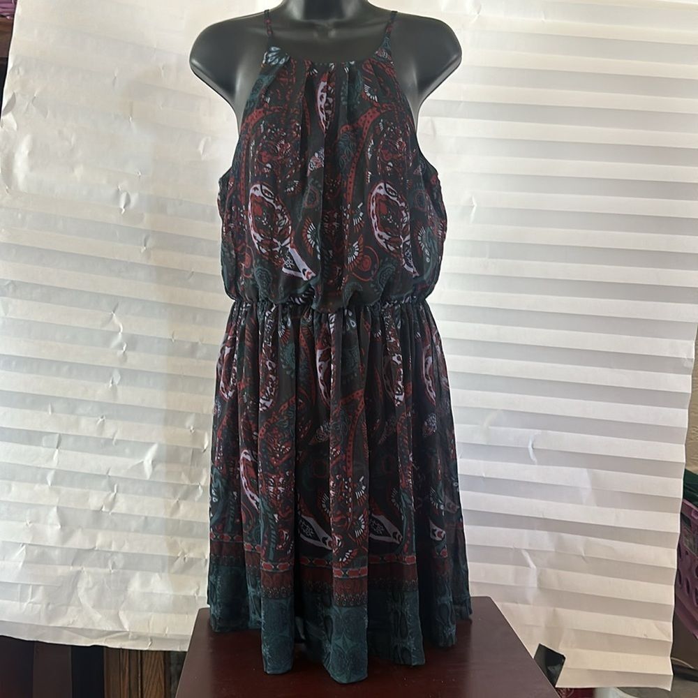 Miami Women’s Sundress Purple Paisley Spaghetti Strap Size L Boho Summer Dress